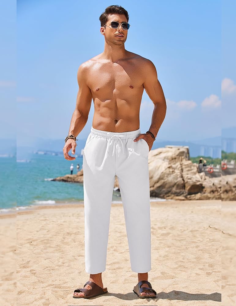 COOFANDY Mens Linen Pants, A_White, Small : Amazon.ca: Clothing